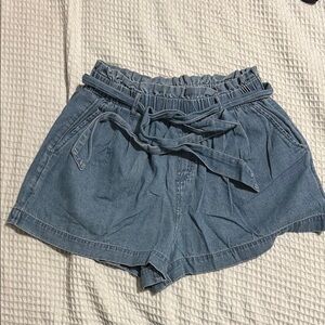 American Eagle Outfitters Blue Jean Paperbag Shorts with Elastic Waistband